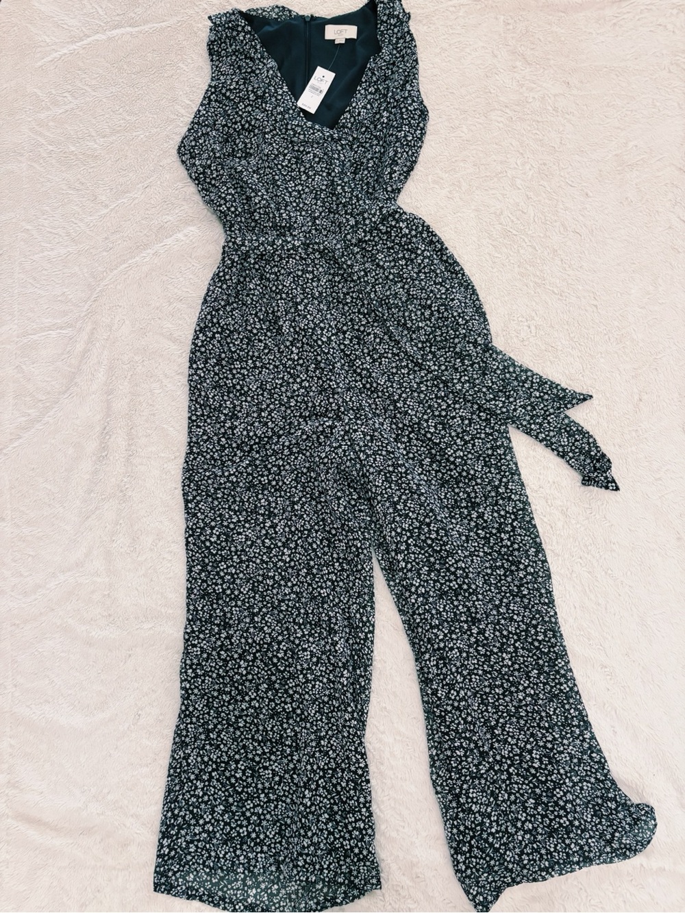 LOFT Navy Floral Wide-Leg Jumpsuit